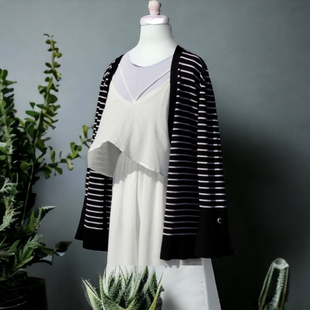 Cable & gauge horizontal stripe Cardigan, S blk/wt